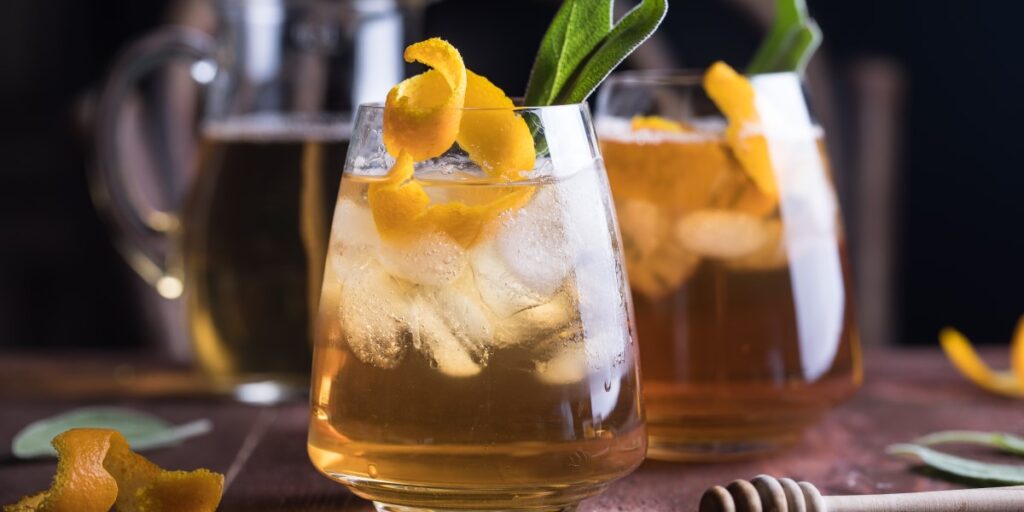 Iced tea with lemon and ice inside a glass