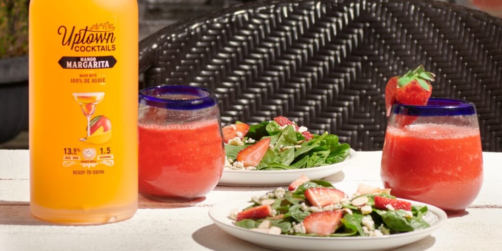 Strawberry salad with frozen cocktails and Uptown Cocktails Mango Margarita