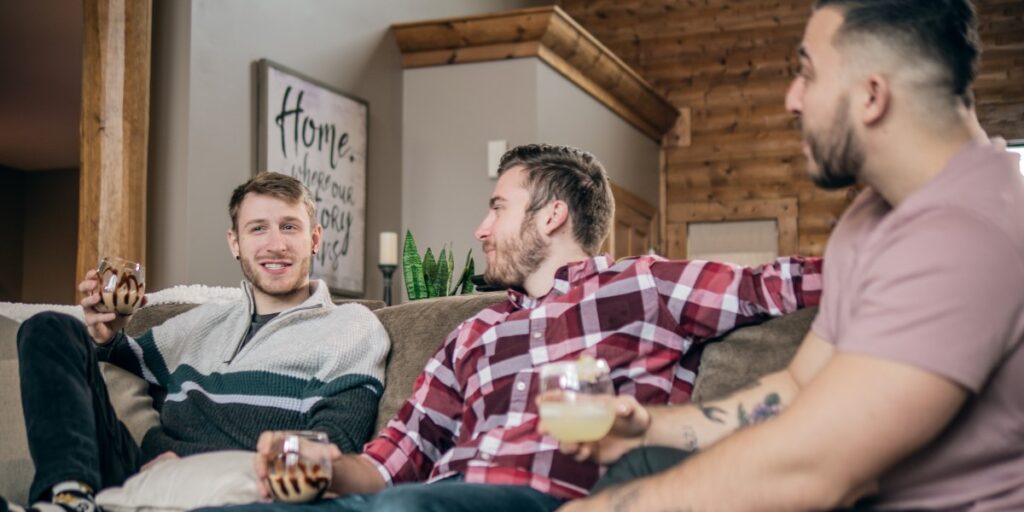 three men drinking chocolate martinis